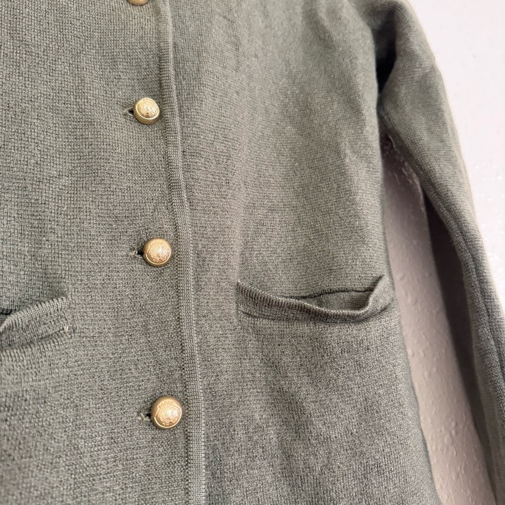 Talbots Green Military Style 100% Merino Wool Cardigan Jacket - Picture 4 of 6